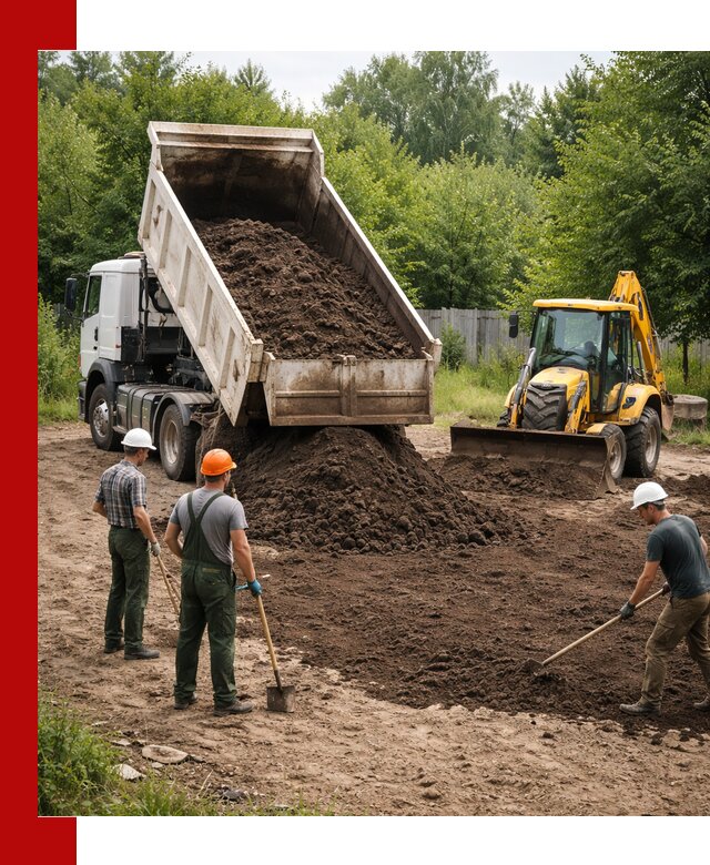 Доставка и укладка грунта для выравнивания участка в Павлове