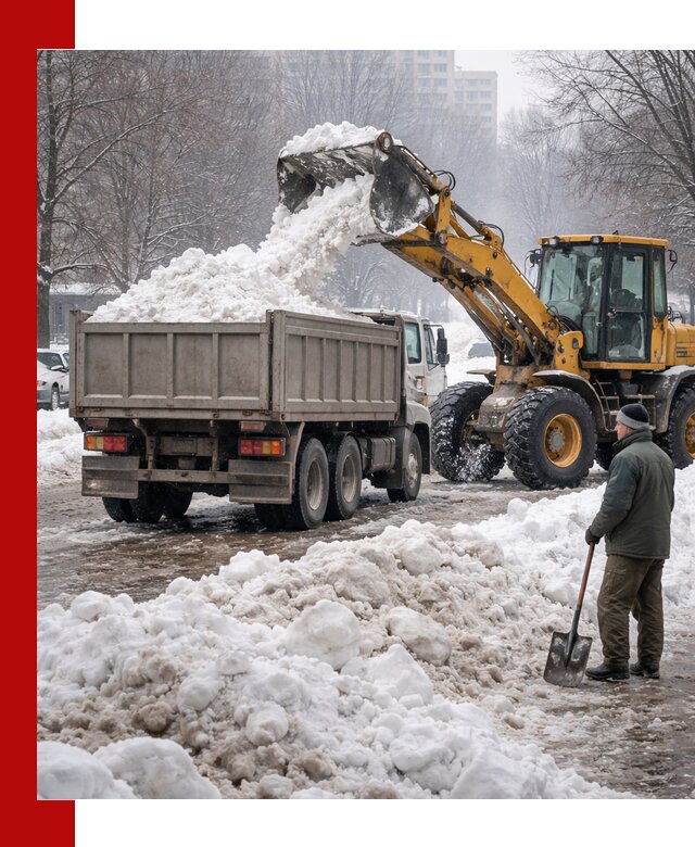 Вывоз снега грузовой техникой в Павлове оперативно и чисто