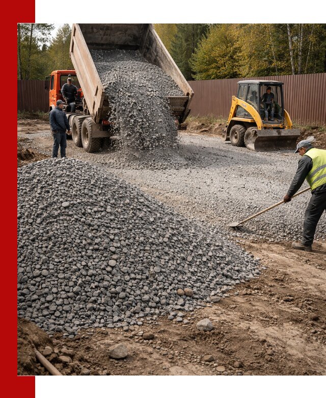 Отсыпка участка щебнем с доставкой и уплотнением в Павлове