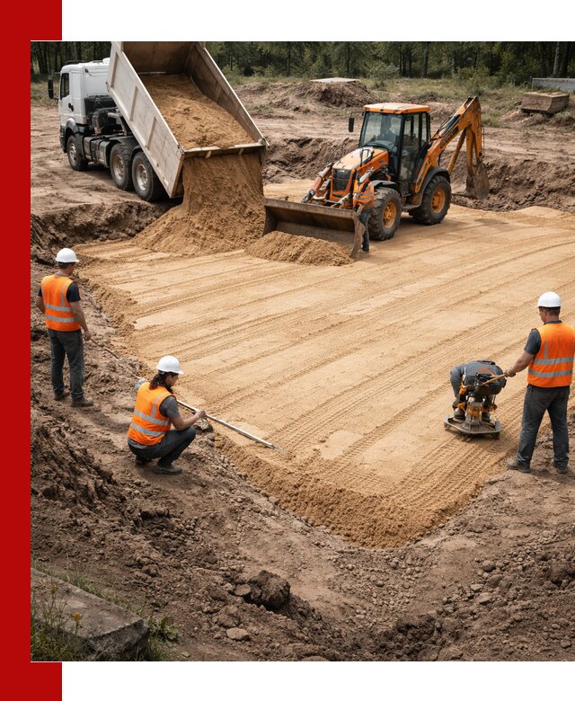 Устройство песчаной подушки для фундаментов и дорог в Павлове